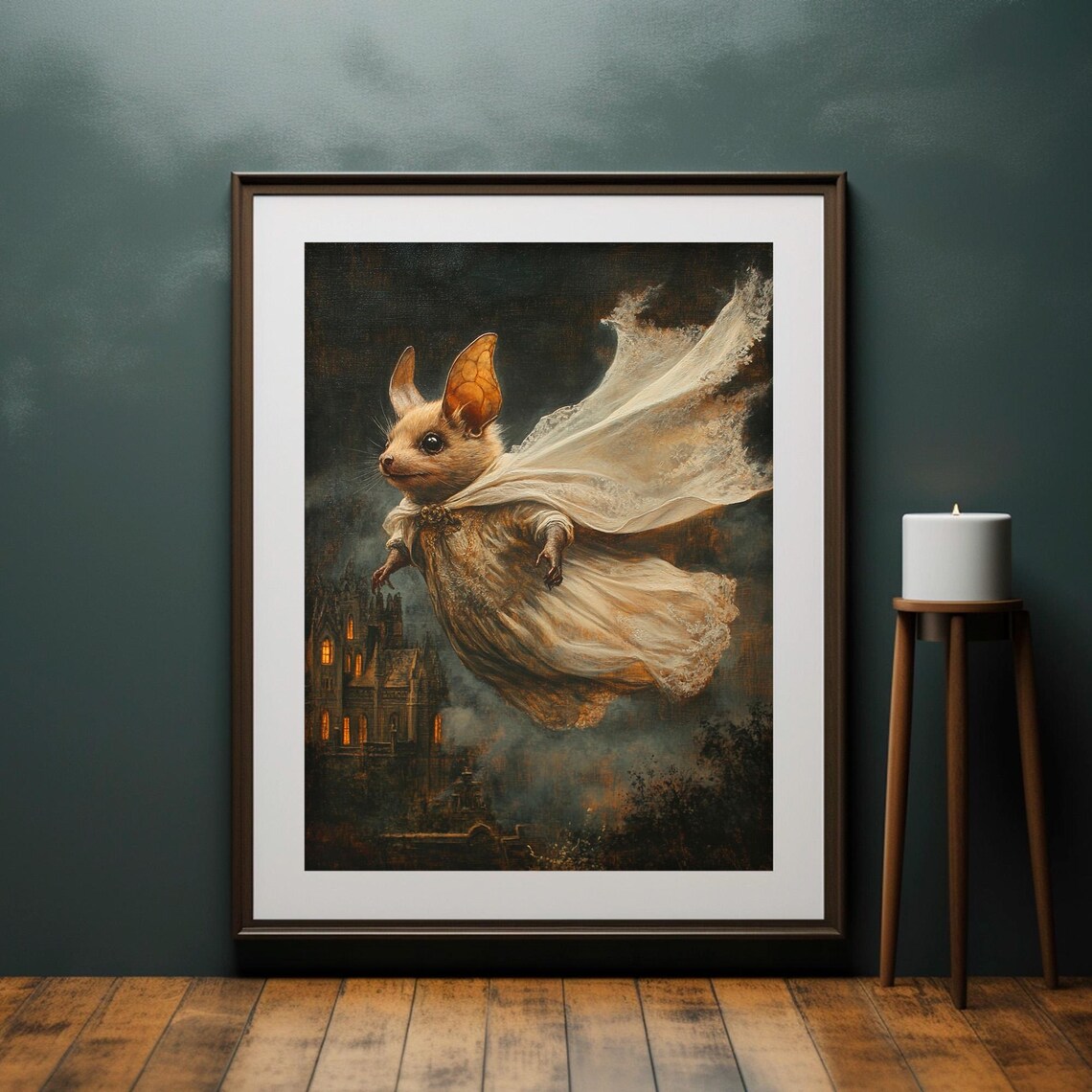 Tiny Bat Princess Flowing Lace Dress Haunted Castle Fantasy Art Poster - Image 2