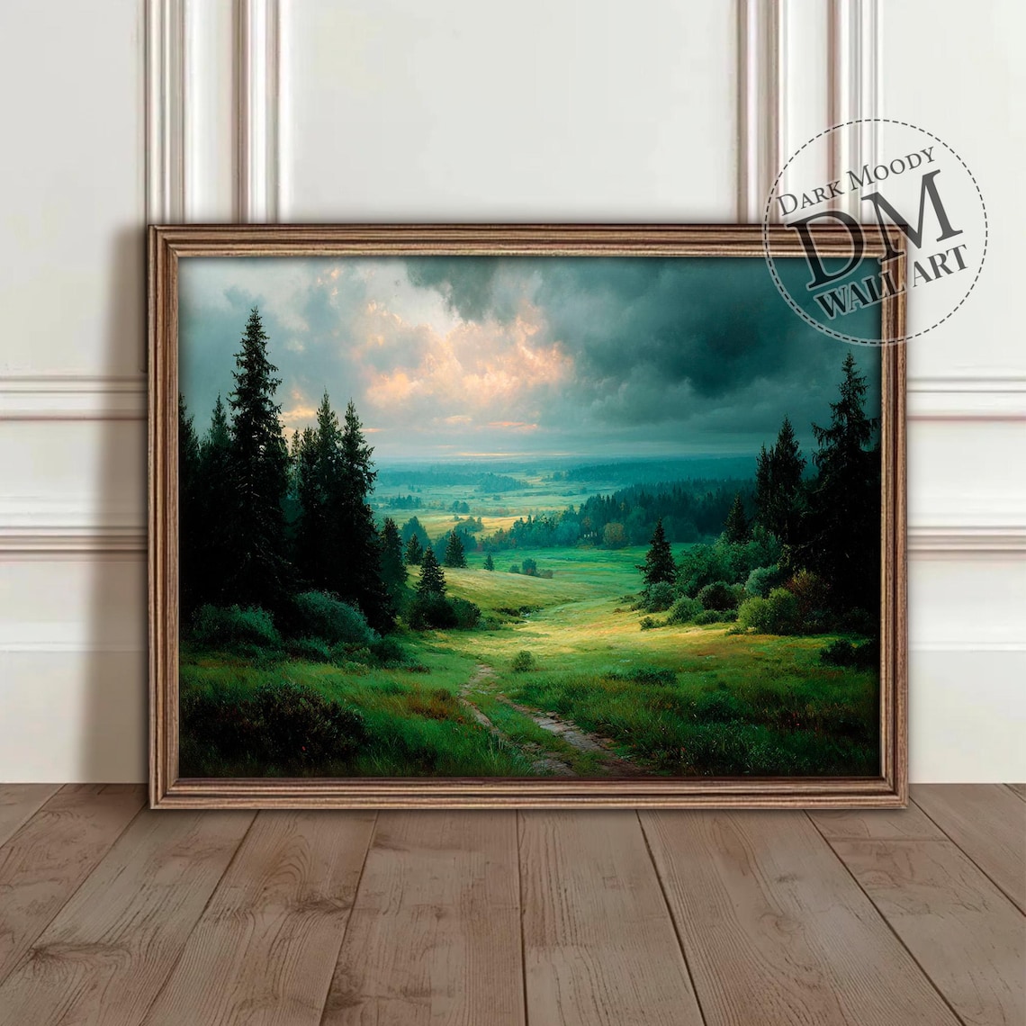 Moody Forest Landscape, Rustic Nature Art Print