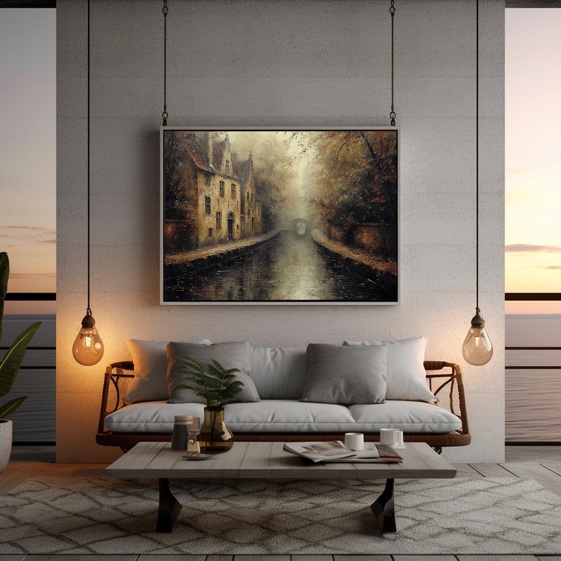 Dark And Moody French Cityscape Painting Fall Dark Cottagecore Art Rustic Wall Decor - Image 2