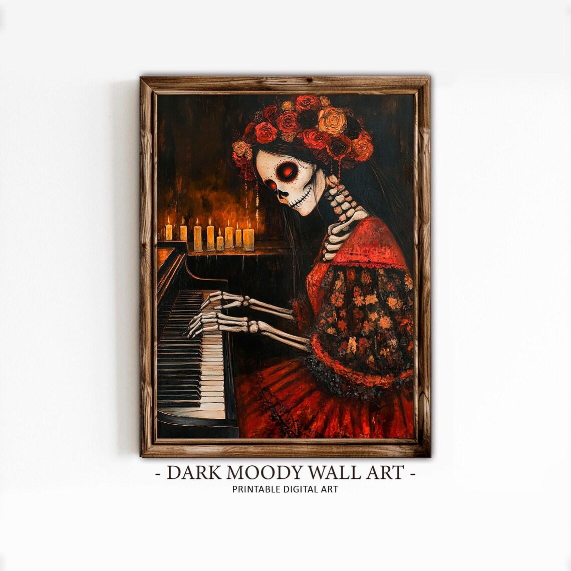 Day of the Dead Catrina Playing Piano Candlelight Sugar Skull Portrait Poster - Image 6