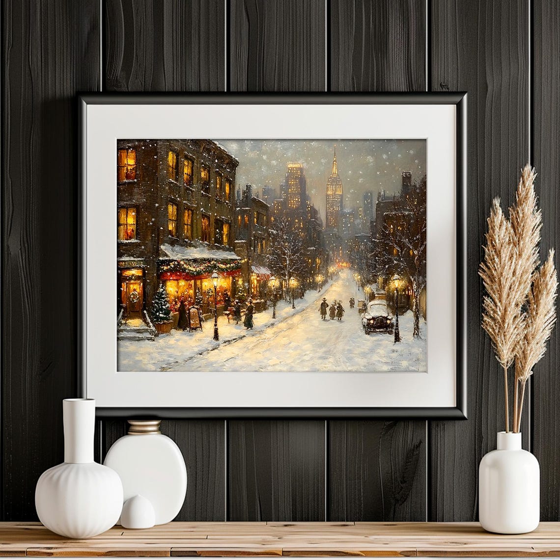 Victorian City Street Glowing Shops Snowy Evening Walk Poster - Image 2