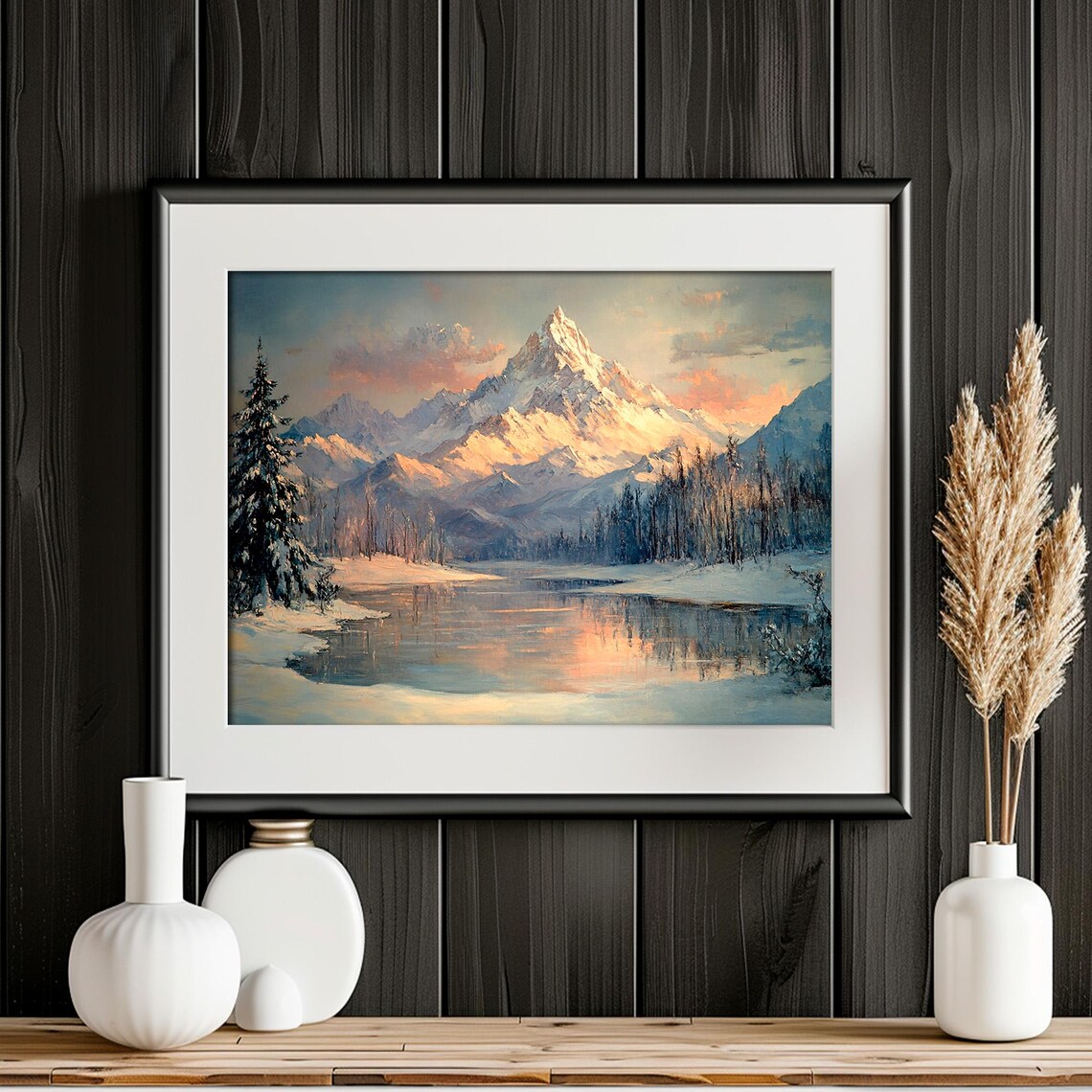 Winter Mountains Landscape, Rustic Moody Art Print - Image 5