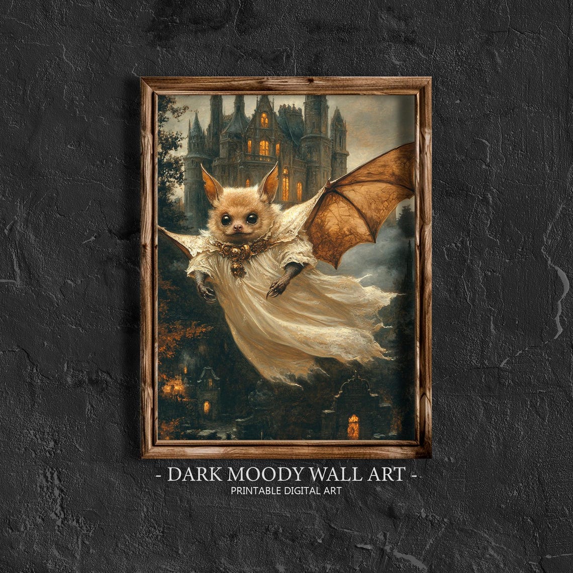 Elegant Bat in White Lace Cape Gothic Castle Whimsical Fantasy Poster