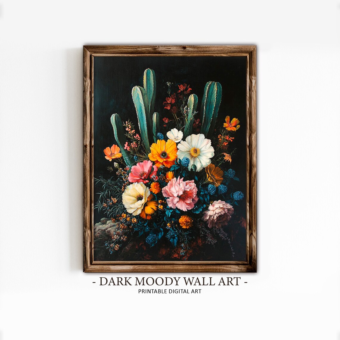 Cactus And Flowers Botanical Moody Art Print