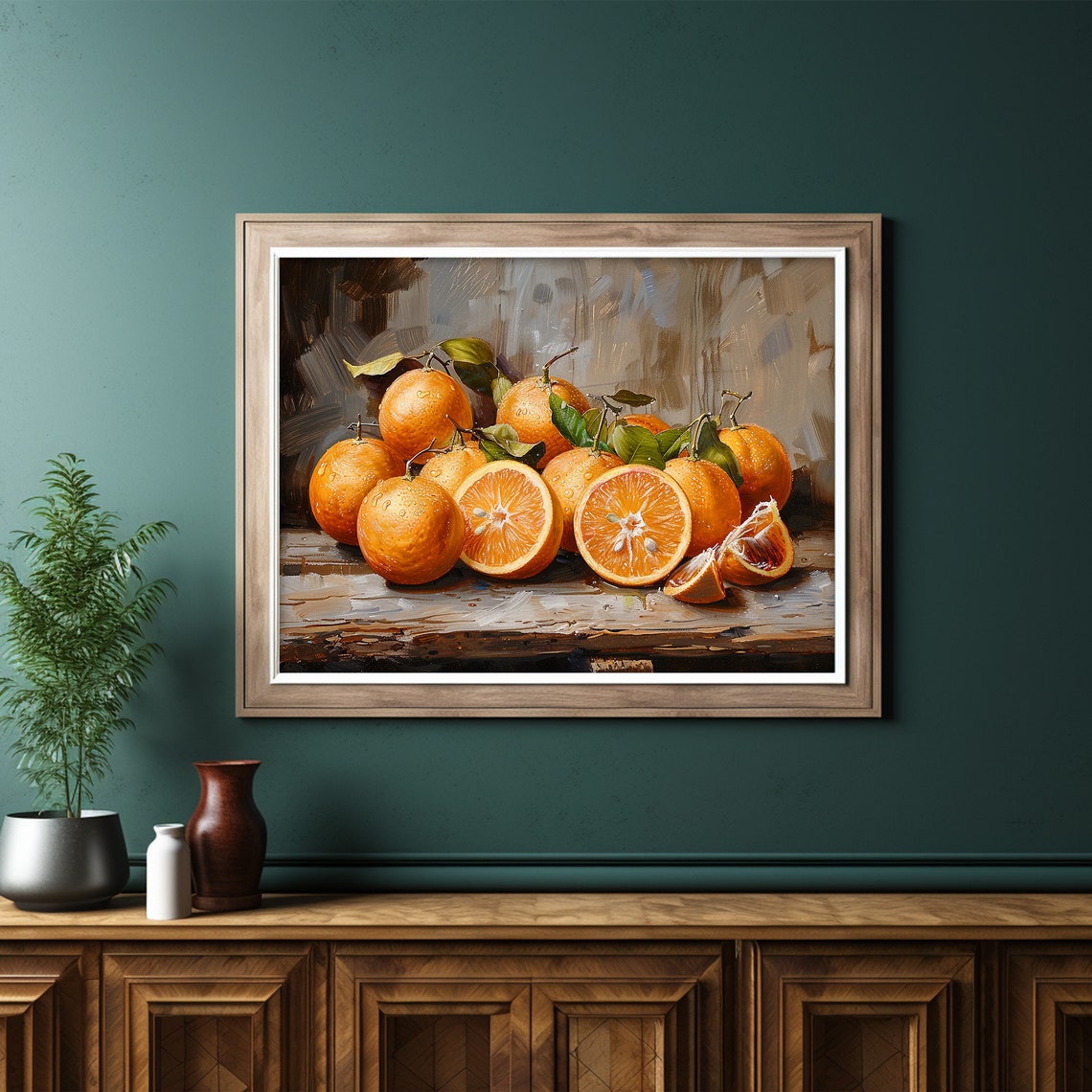 Orange Painting Dark Moody Art Kitchen Fruit Still Life Print Wall Art - Image 6