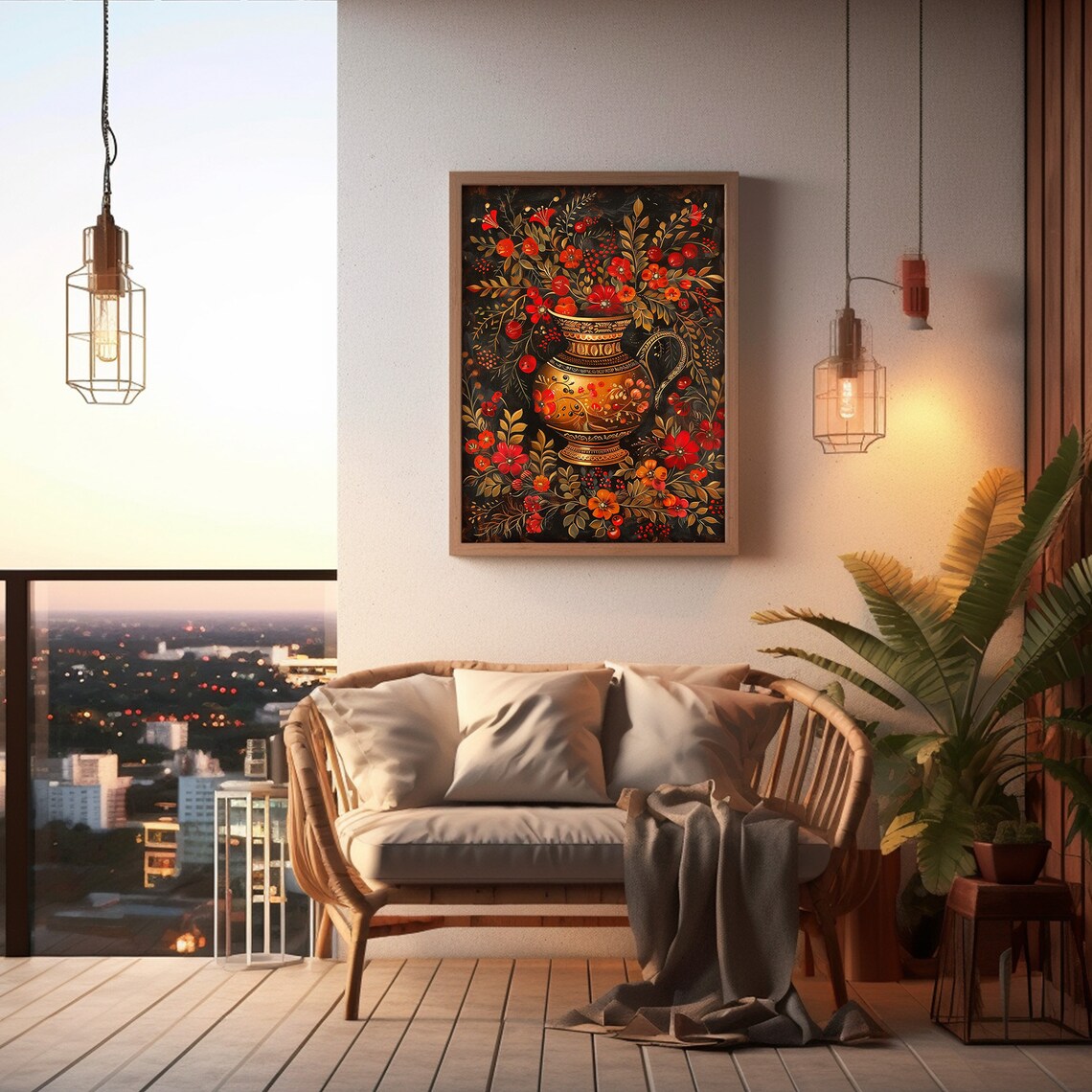 Khokhloma Floral Vase Russian Folk Art Red Gold Painting Poster - Image 2