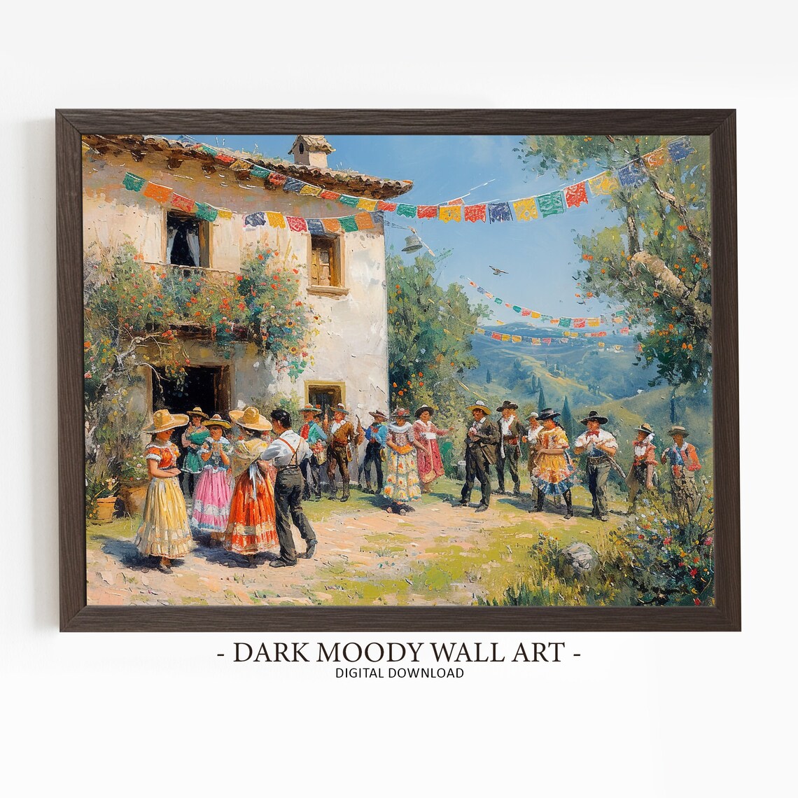 Mexican Fiesta Rustic Village Dance and Music Scene Art Print