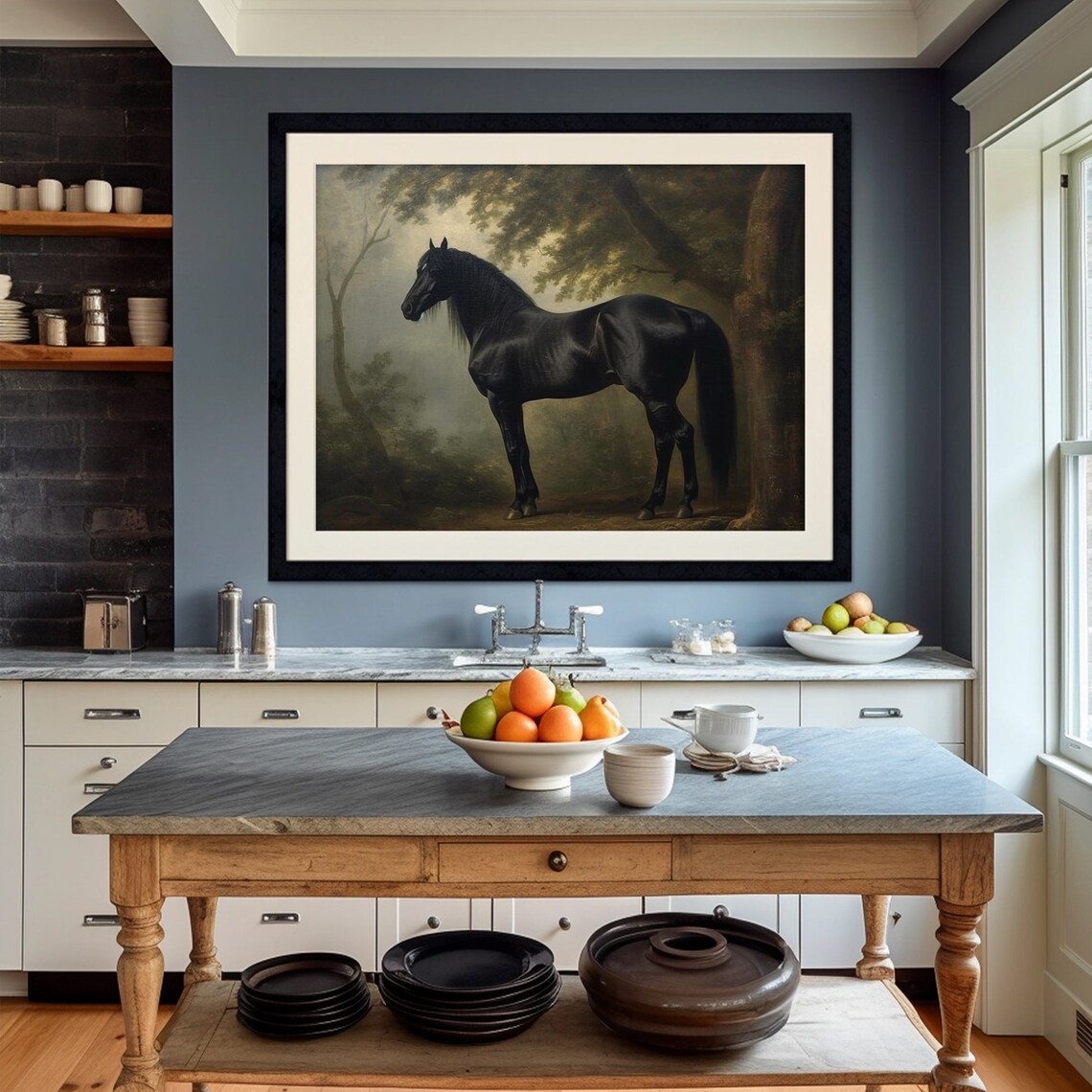 Antique Black Horse Wall Art Print, Rustic Farmhouse - Image 2