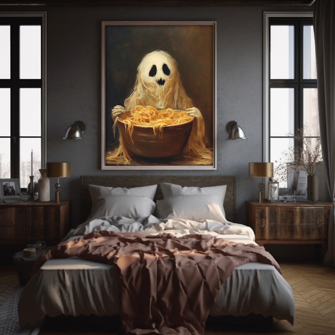 Cute Ghost Eating Spaghetti Art Print, Gothic Halloween - Image 6