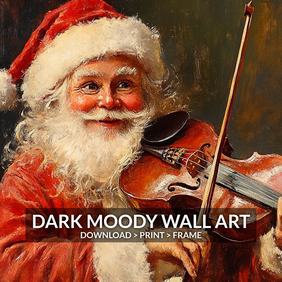 Cheerful Santa Playing Violin Vintage Christmas Music Scene Print - Image 4