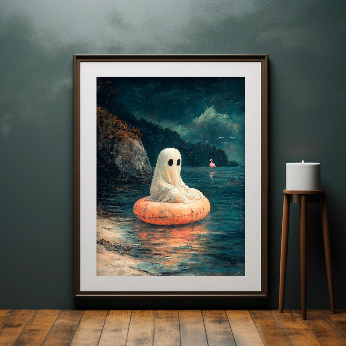 Lonely Ghost Swim Ring Dark Moody Night Ocean Halloween Wall Art - Image 4