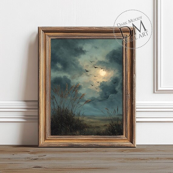 Bat Moon Halloween Wall Art Gothic Dark Landscape Scene