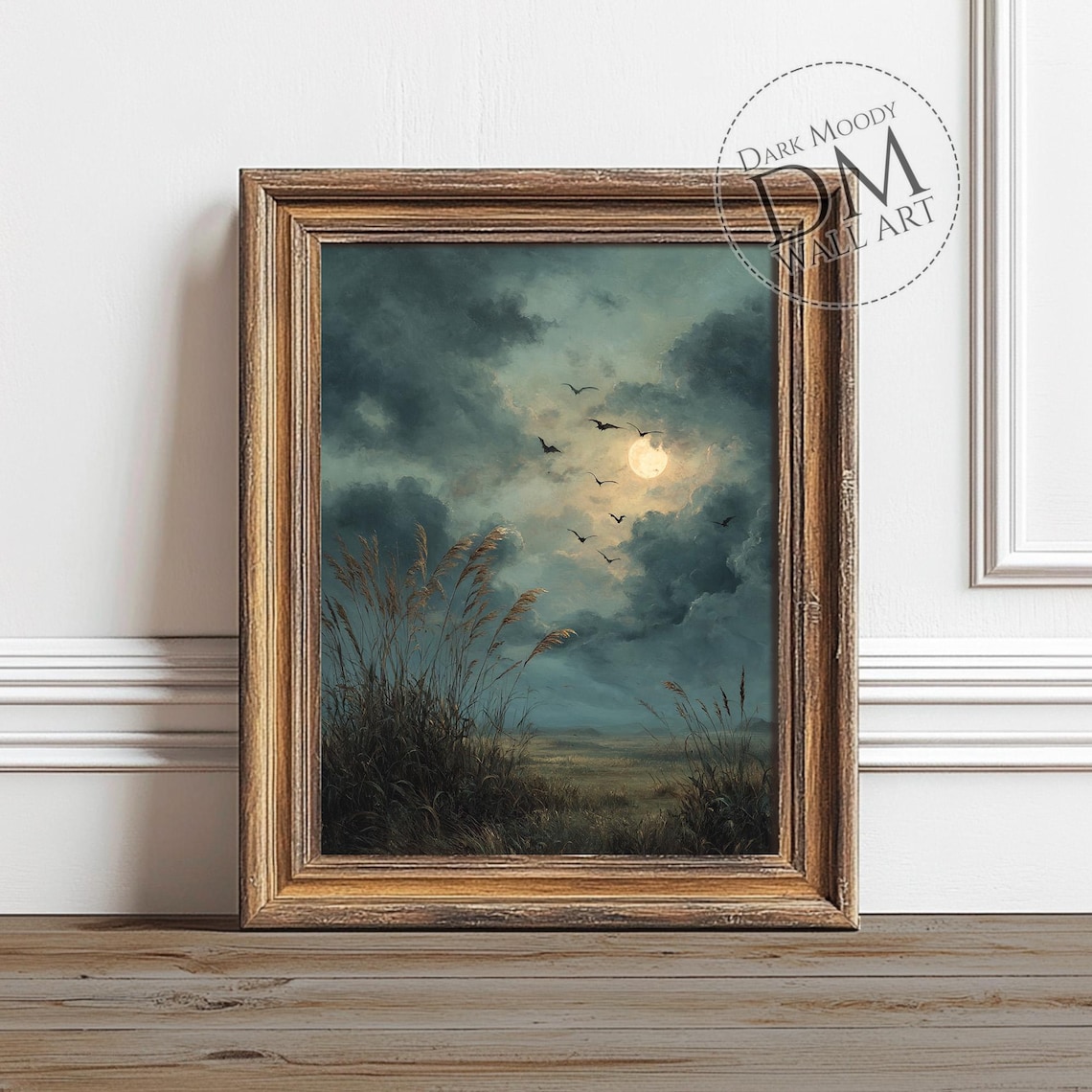 Bat Moon Halloween Wall Art Gothic Dark Landscape Scene