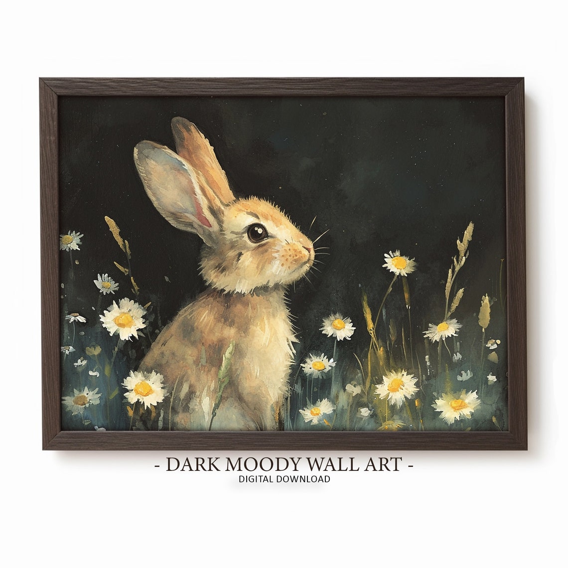 Easter Bunny Prints Spring Wall Art Dark Academia Decor Moody Rabbit Painting