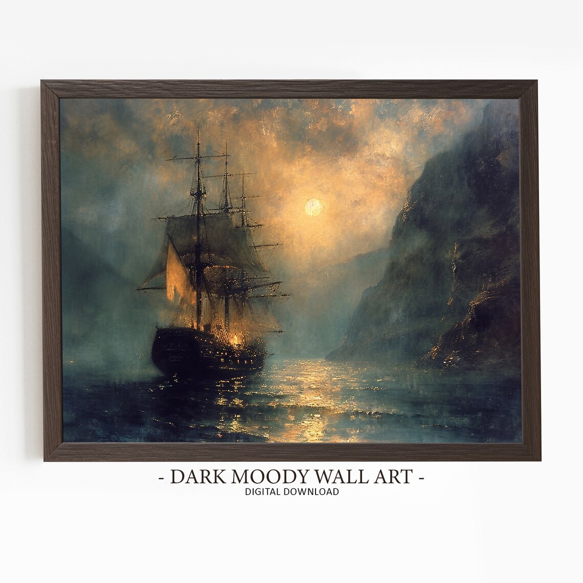 Vintage Ship Ocean Painting Nautical Seascape Art Print