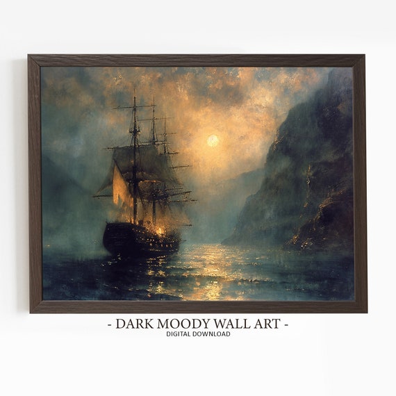 Vintage Ship Ocean Painting Nautical Seascape Art Print