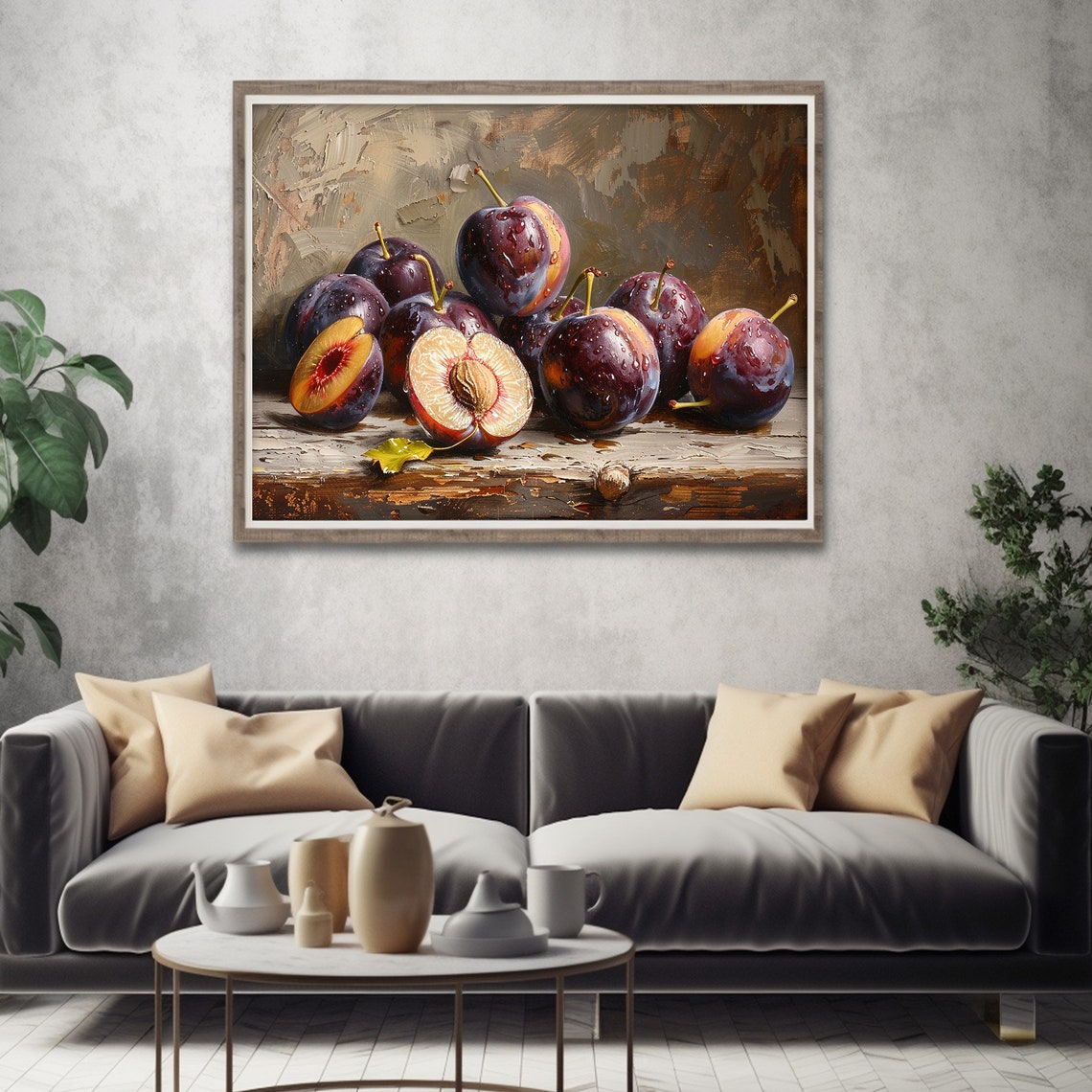 Plum Painting Dark Moody Art Kitchen Still Life Print Wall Art - Image 5