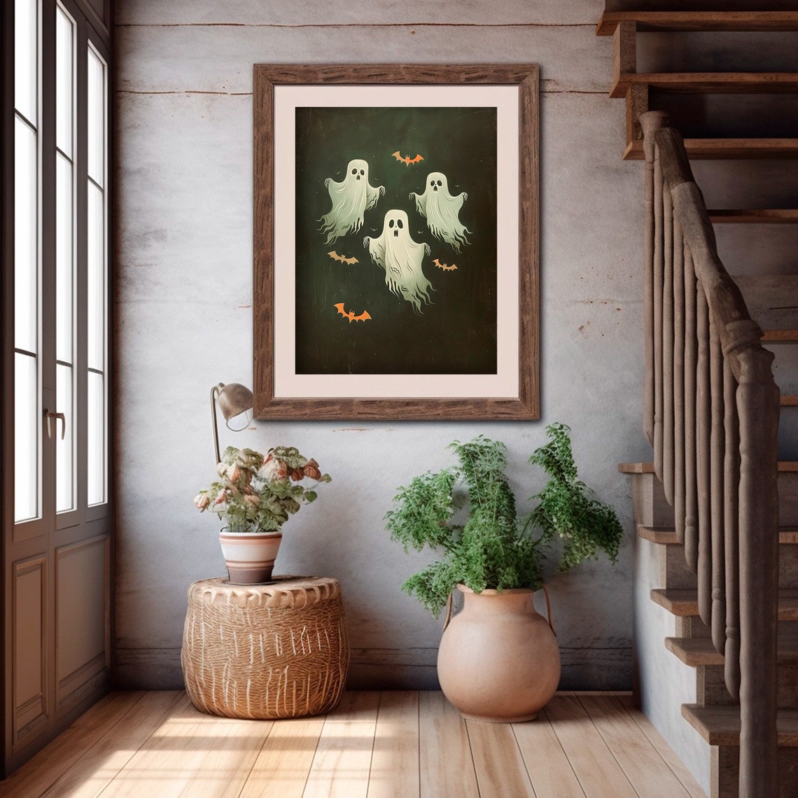 Cute Ghost Painting Halloween Wall Art Dark Academia Decor Gothic Cottagecore Print Halloween Flying Ghost - Image 4