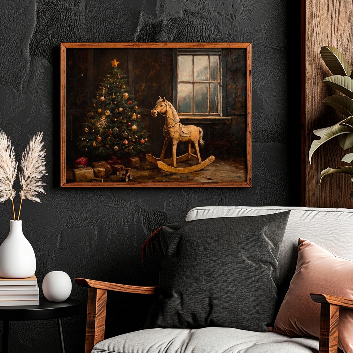 Wooden Horse Christmas Tree Print, Vintage Holiday Decor - Image 4