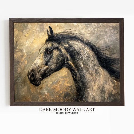 Horse Painting Dark Moody Art Modern Horse Print Equestrian Wall Art Wall Art