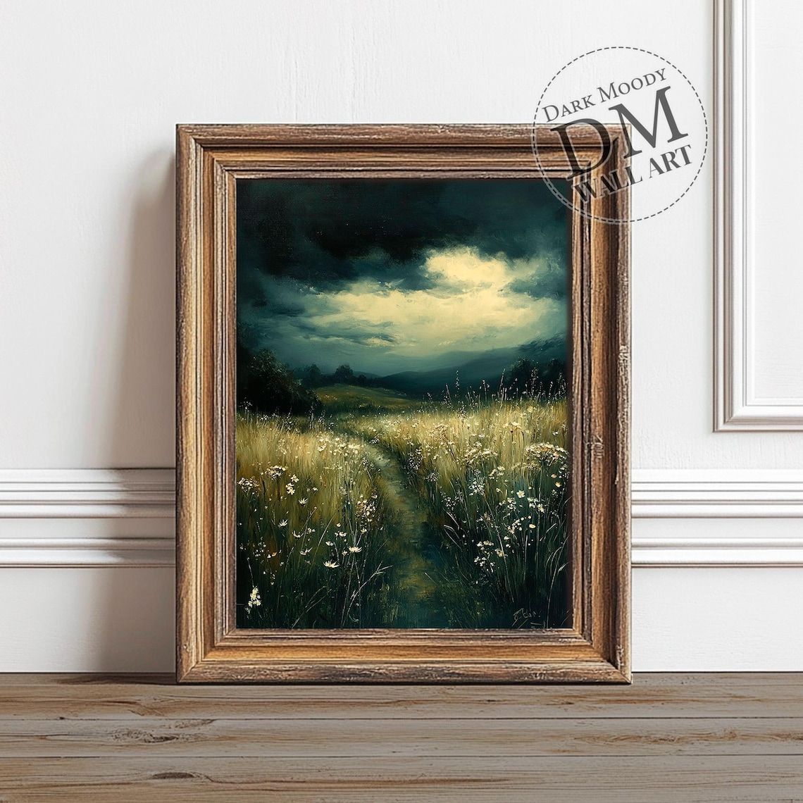 Stormy Wildflower Meadow Path Dark Moody Oil Painting Landscape Poster