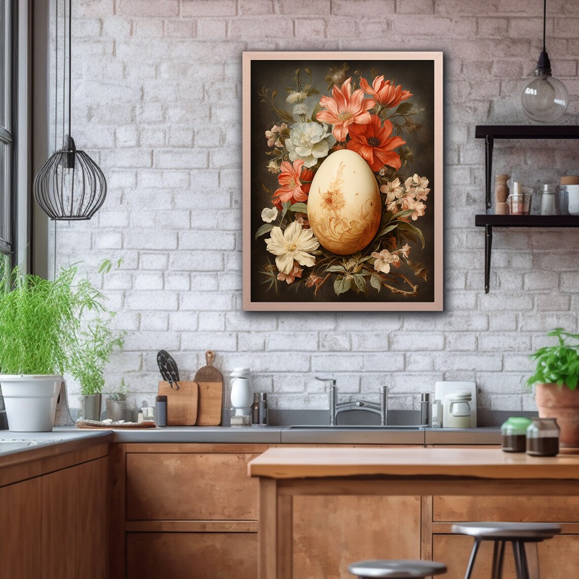 Easter Egg Print, Spring Moody Flower Basket Painting - Image 2