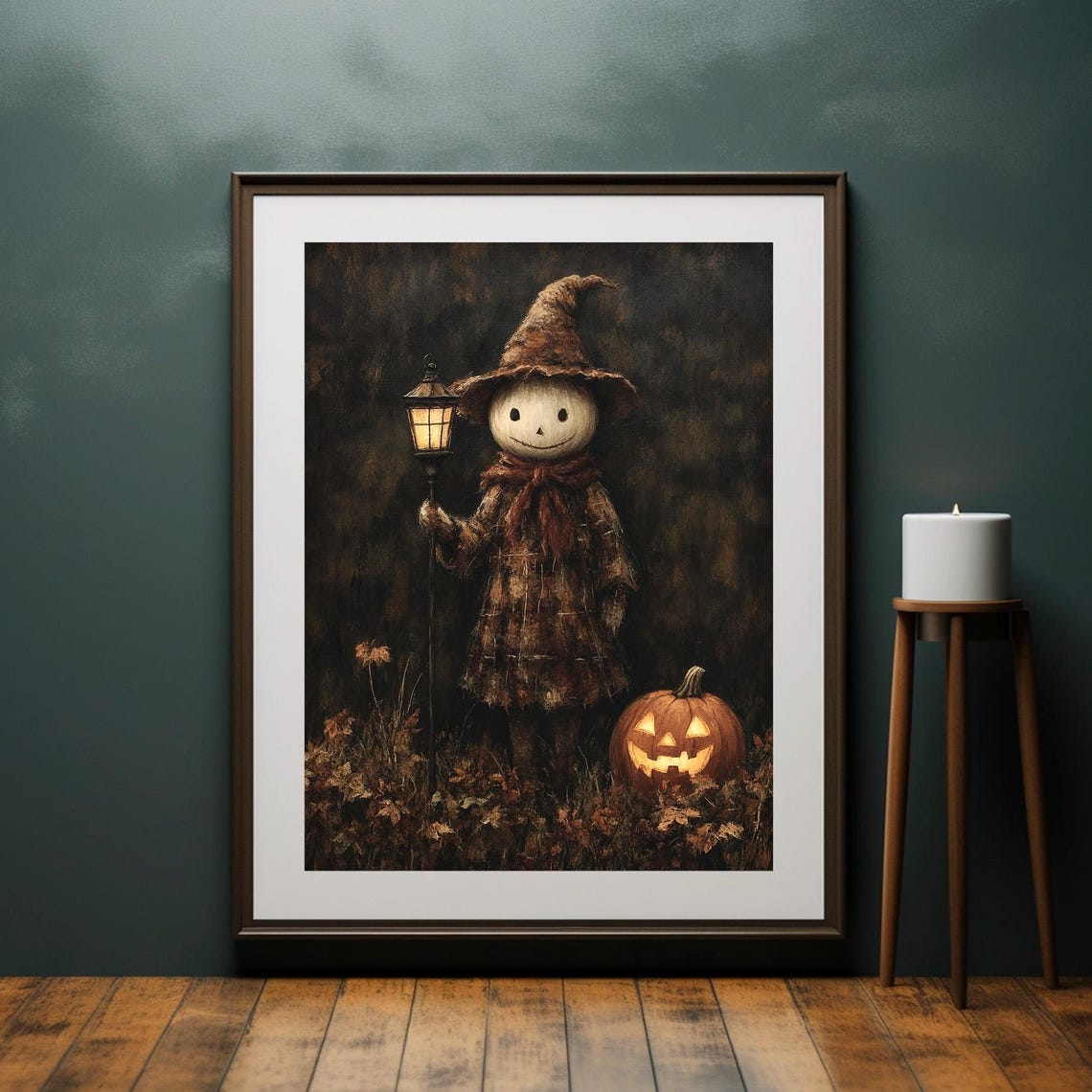 Cute Scarecrow Lantern Night Jack O Lantern Halloween Wall Art - Image 2