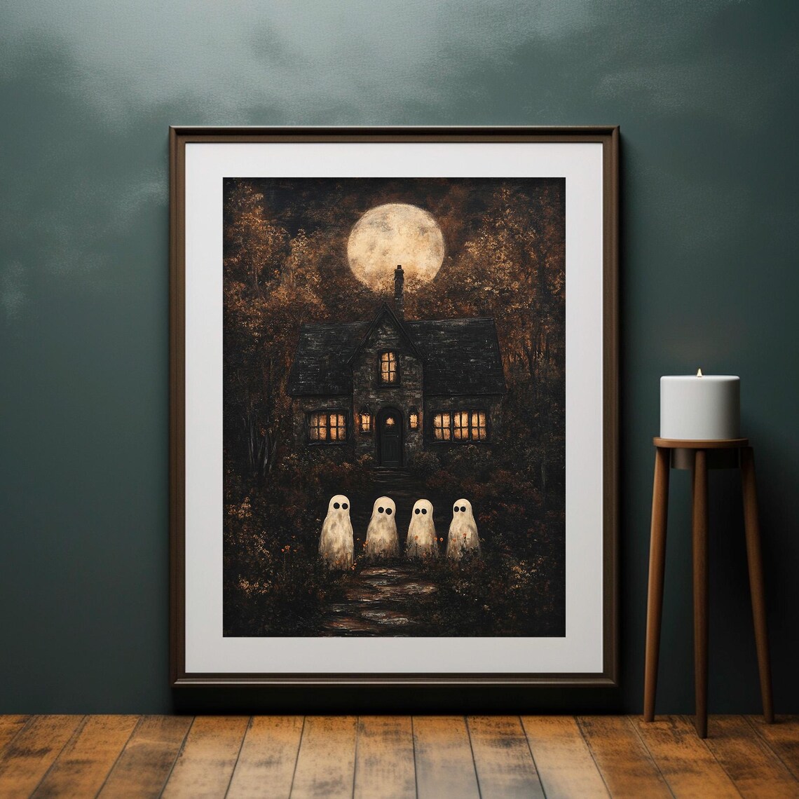 Dark Cottage With Ghosts Halloween Art Print - Image 2