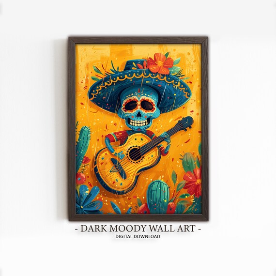 Mariachi Skeleton Guitar Sombrero Dia De Los Muertos Fiesta Poster