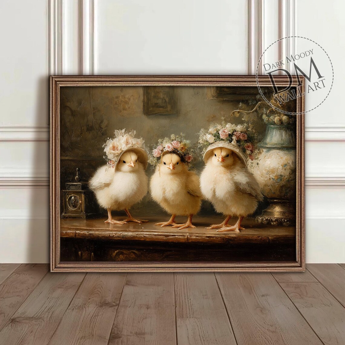 Spring Chicks Farmhouse Animal Art Print With Flowers