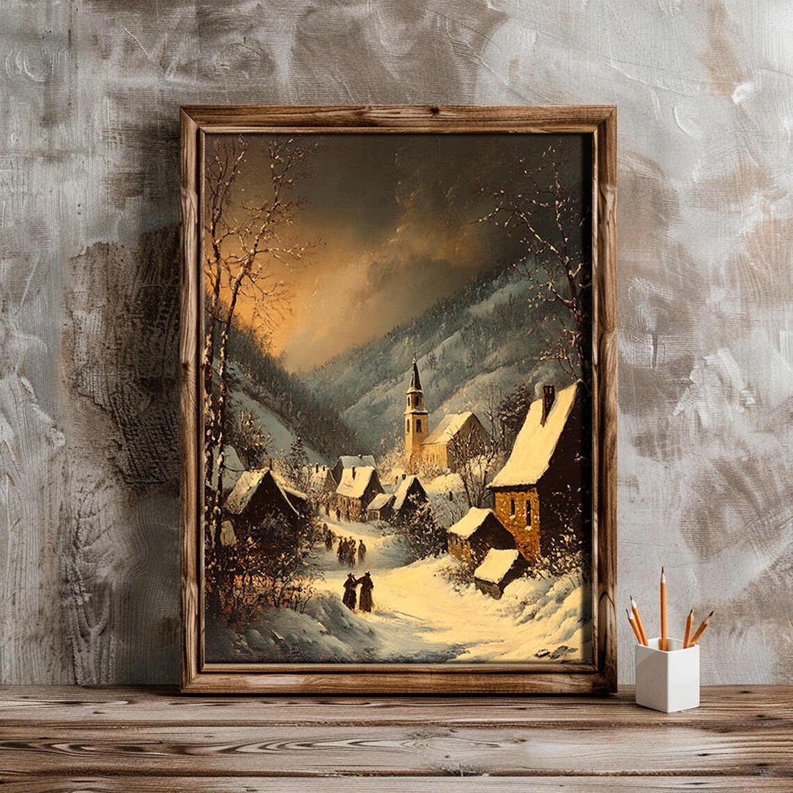 Christmas Silent Night Star Print, Snowy Village Church - Image 2