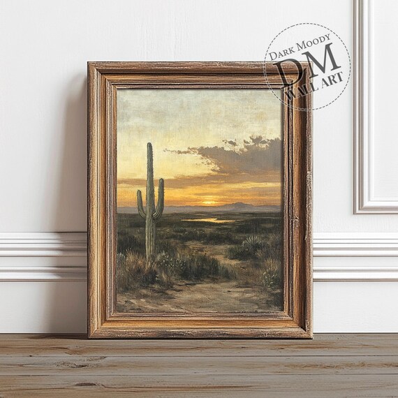 Desert Cactus Sunset Art Print, Southwestern Landscape