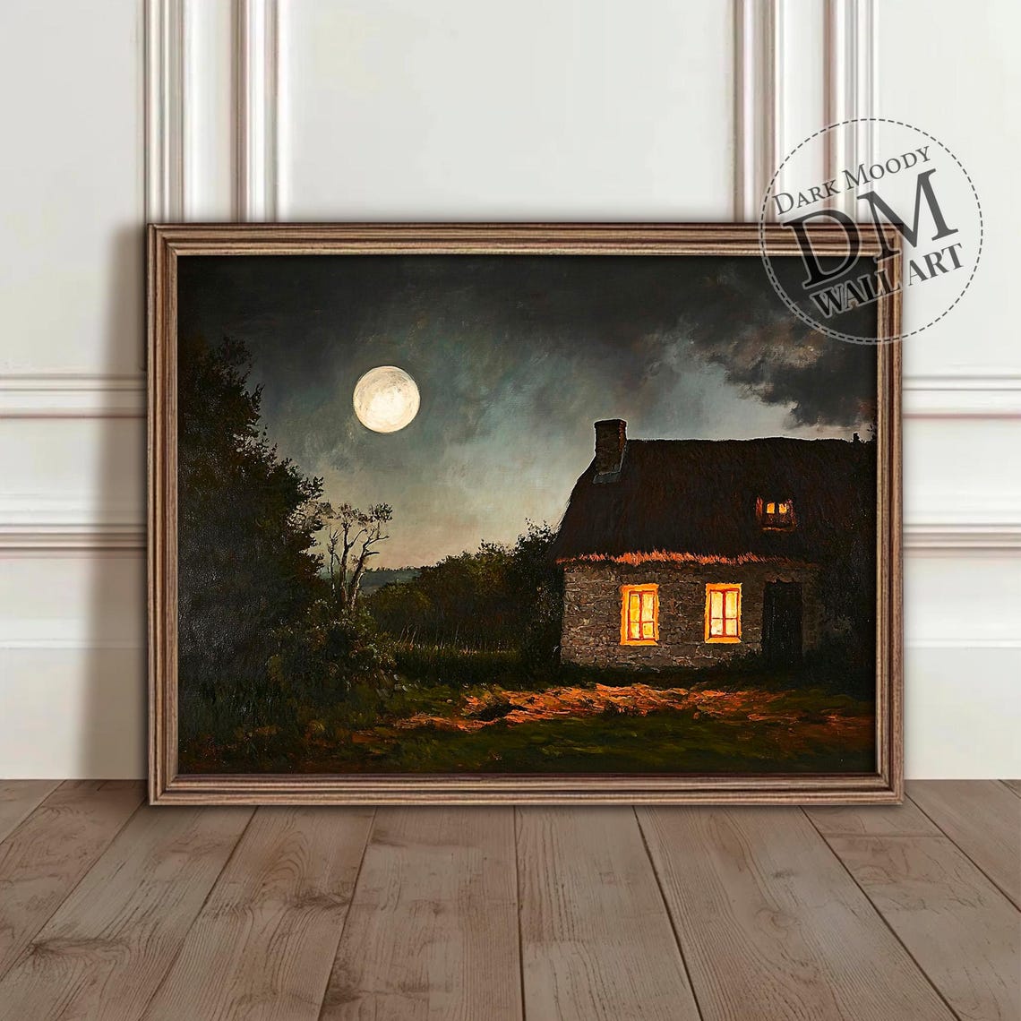 Moonlit Cottage Wall Art Rustic Gothic Night House Print Moody