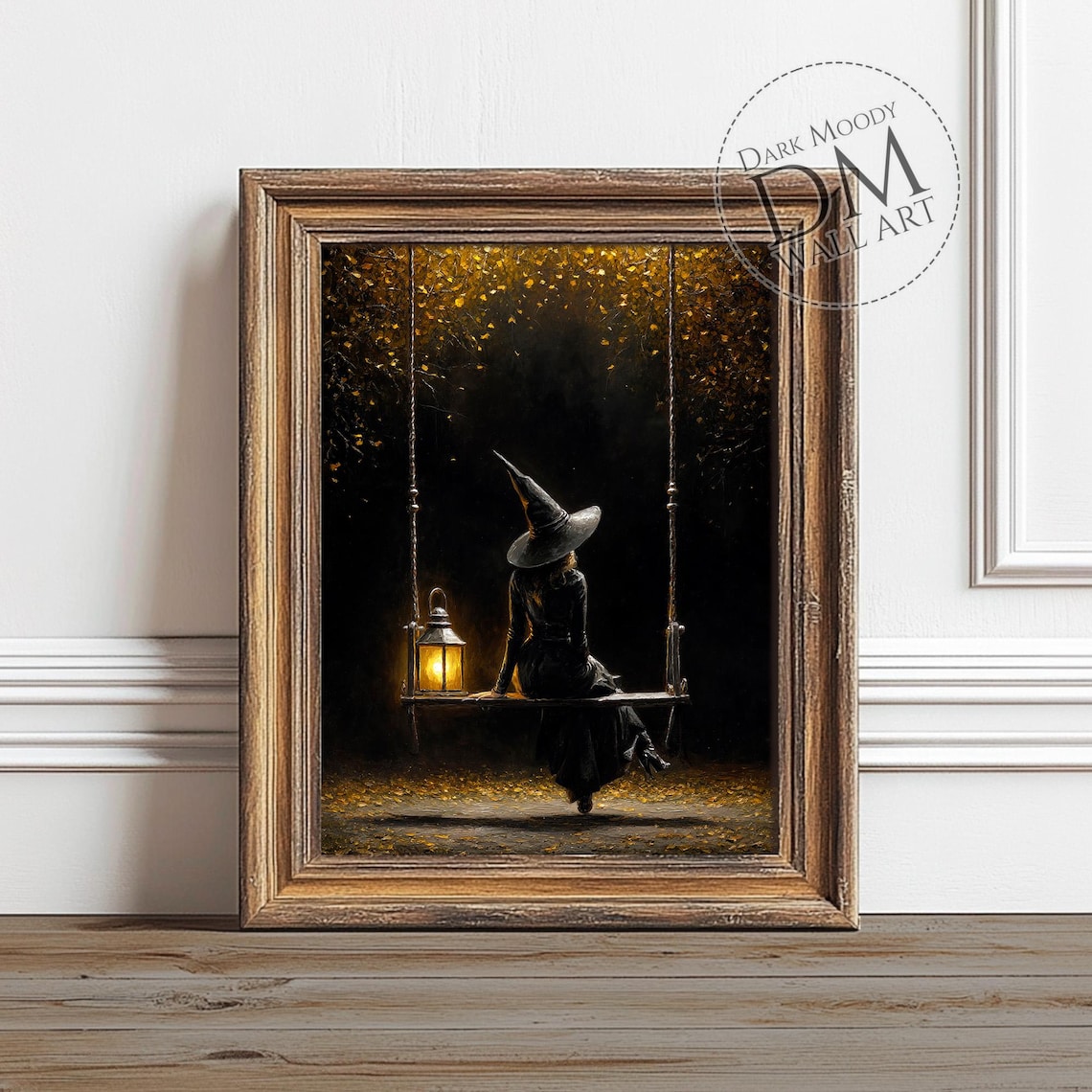 Witch On Swing Gothic Halloween Lantern Art Print