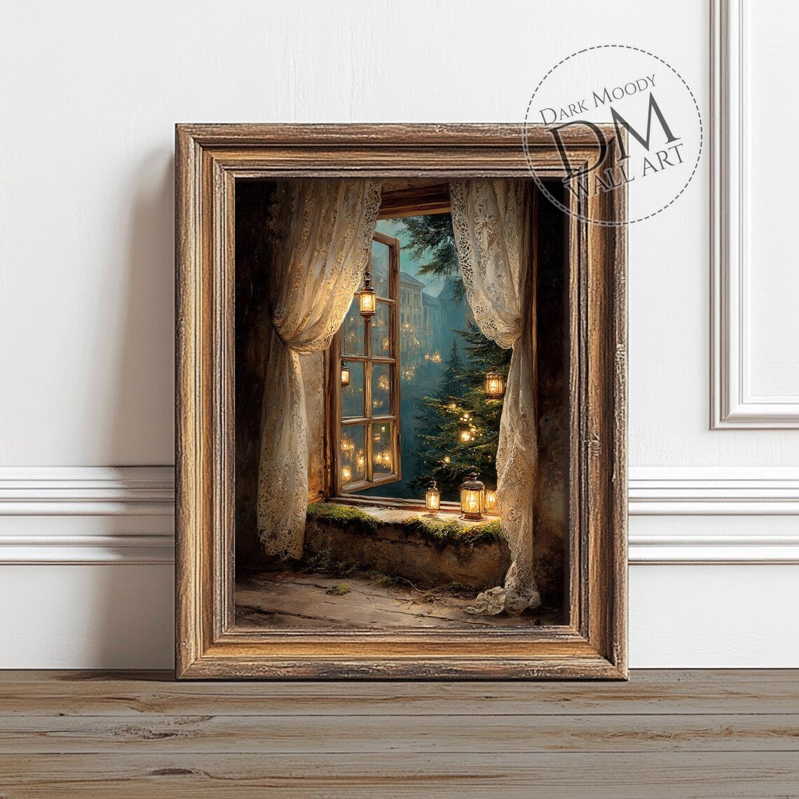 Christmas Lantern Window Wall Art Print