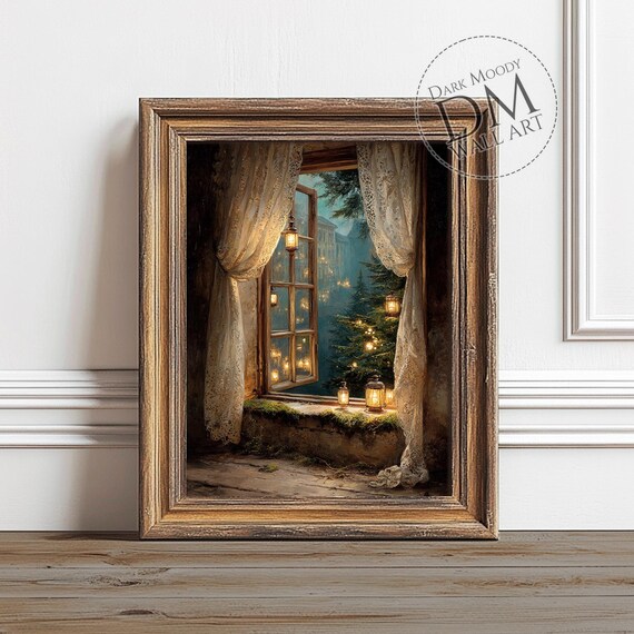 Christmas Lantern Window Wall Art Print