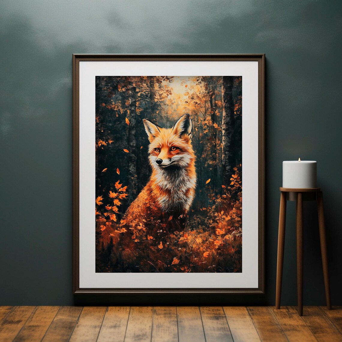 Red Fox Portrait In Dark Autumn Forest Moody Wildlife Wall Art - Image 4