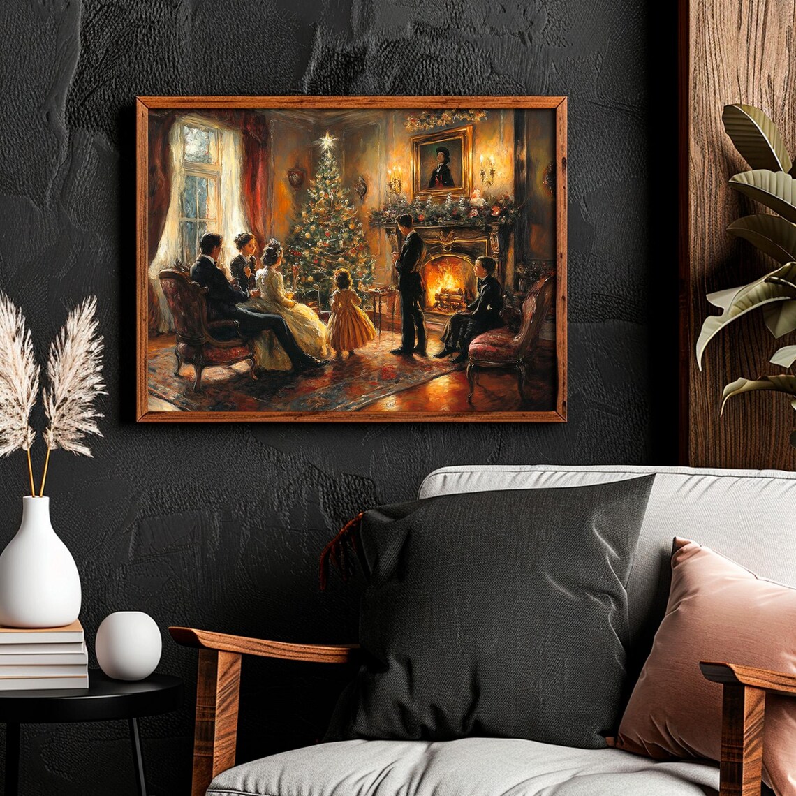 Victorian Family Gathered Around Christmas Tree by Fire Wall Art - Image 6