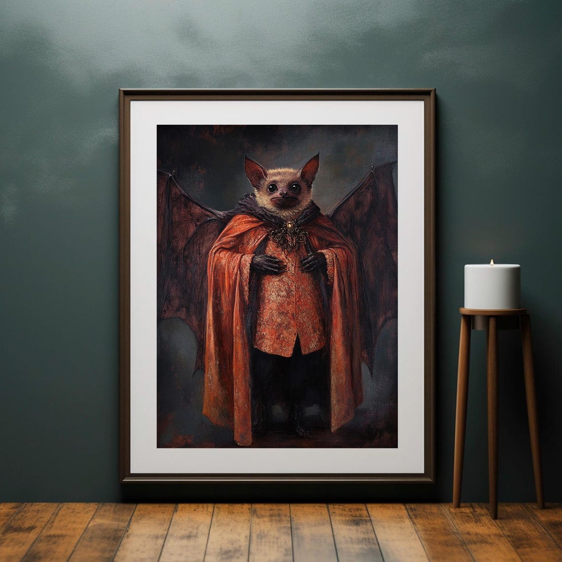Victorian Dressed Bat Gothic Orange Robe Moody Halloween Poster - Image 4