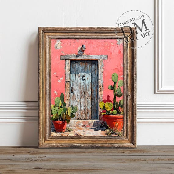 Mexican Rustic Door Wall Art, Cactus Courtyard Decor