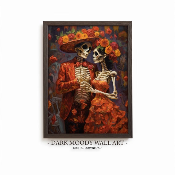 Dia De Los Muertos Skeleton Couple Art Print