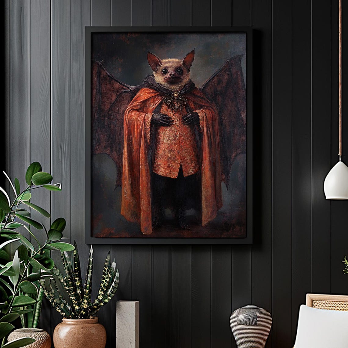 Victorian Dressed Bat Gothic Orange Robe Moody Halloween Poster - Image 6