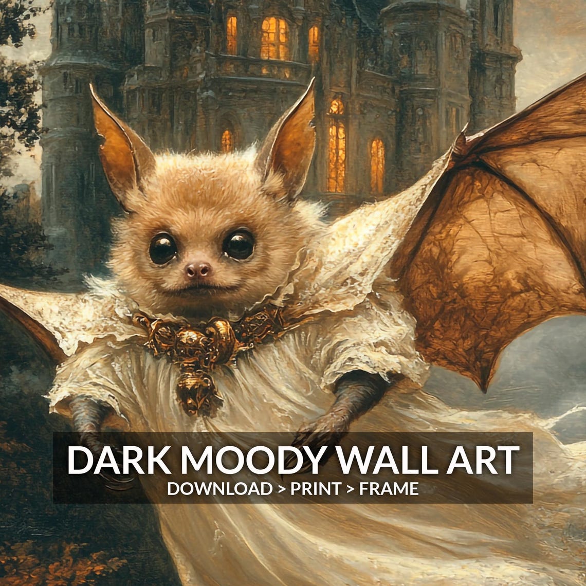 Elegant Bat in White Lace Cape Gothic Castle Whimsical Fantasy Poster - Image 6