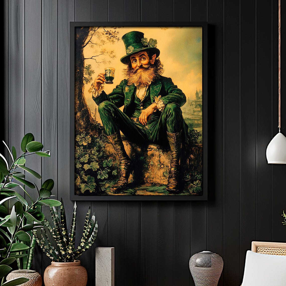 Leprechaun Print Vintage St Patricks Day Decor Rustic Irish Wall Art Irish Trickster Painting - Image 2