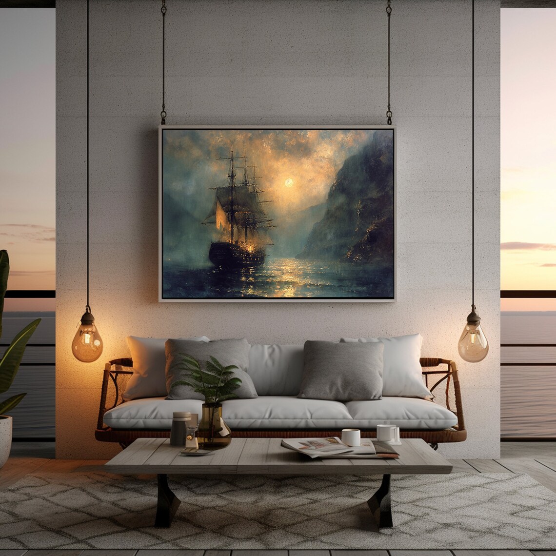Vintage Ship Ocean Painting Nautical Seascape Art Print - Image 2