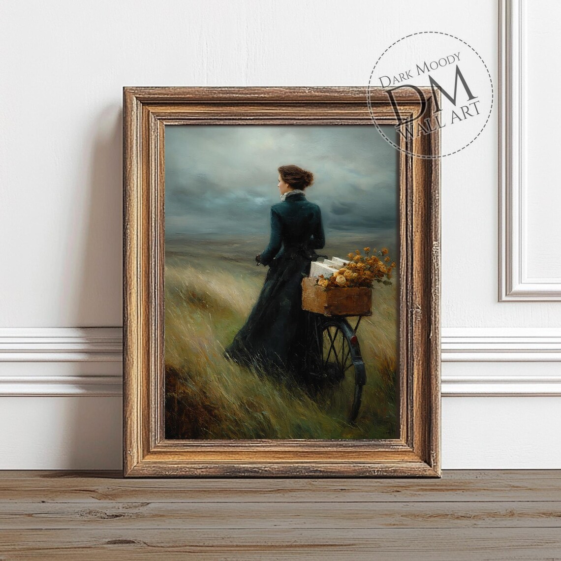 Victorian Woman Gothic Bicycle Field Flowers Art Print