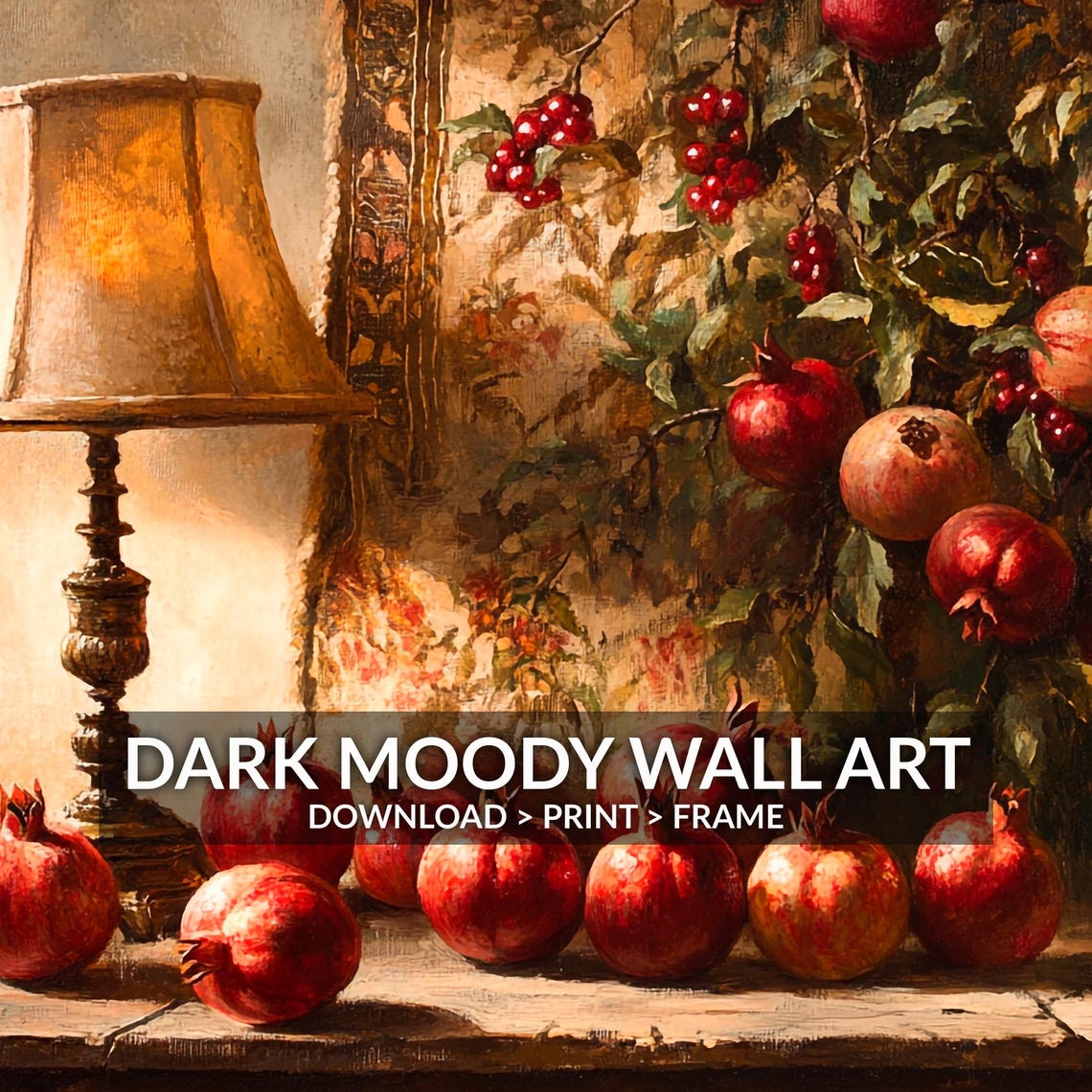 Fall Wall Art Pomegranate Painting Autumn Still Life Painting Vintage Kitchen Wall Art Rustic Fall Decor Moody Fruit Print - Image 6