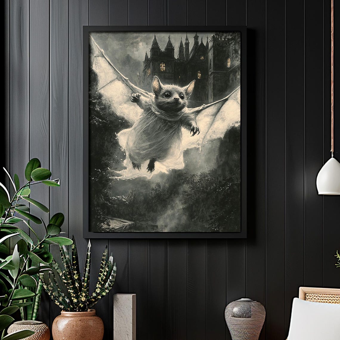Cute Flying Bat Gothic Castle Dark Whimsical Fantasy Art Poster - Image 2