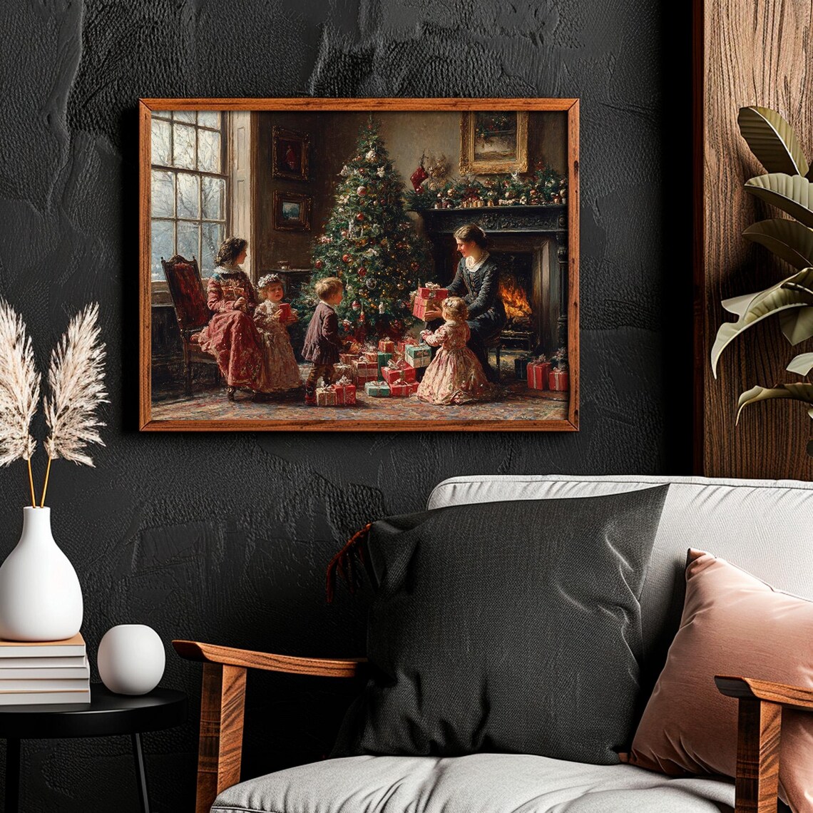 Victorian Christmas Morning Family Tree Vintage Painting Poster - Image 2