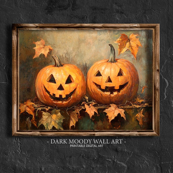Pumpkin Painting Vintage Halloween Art Print, Cottagecore